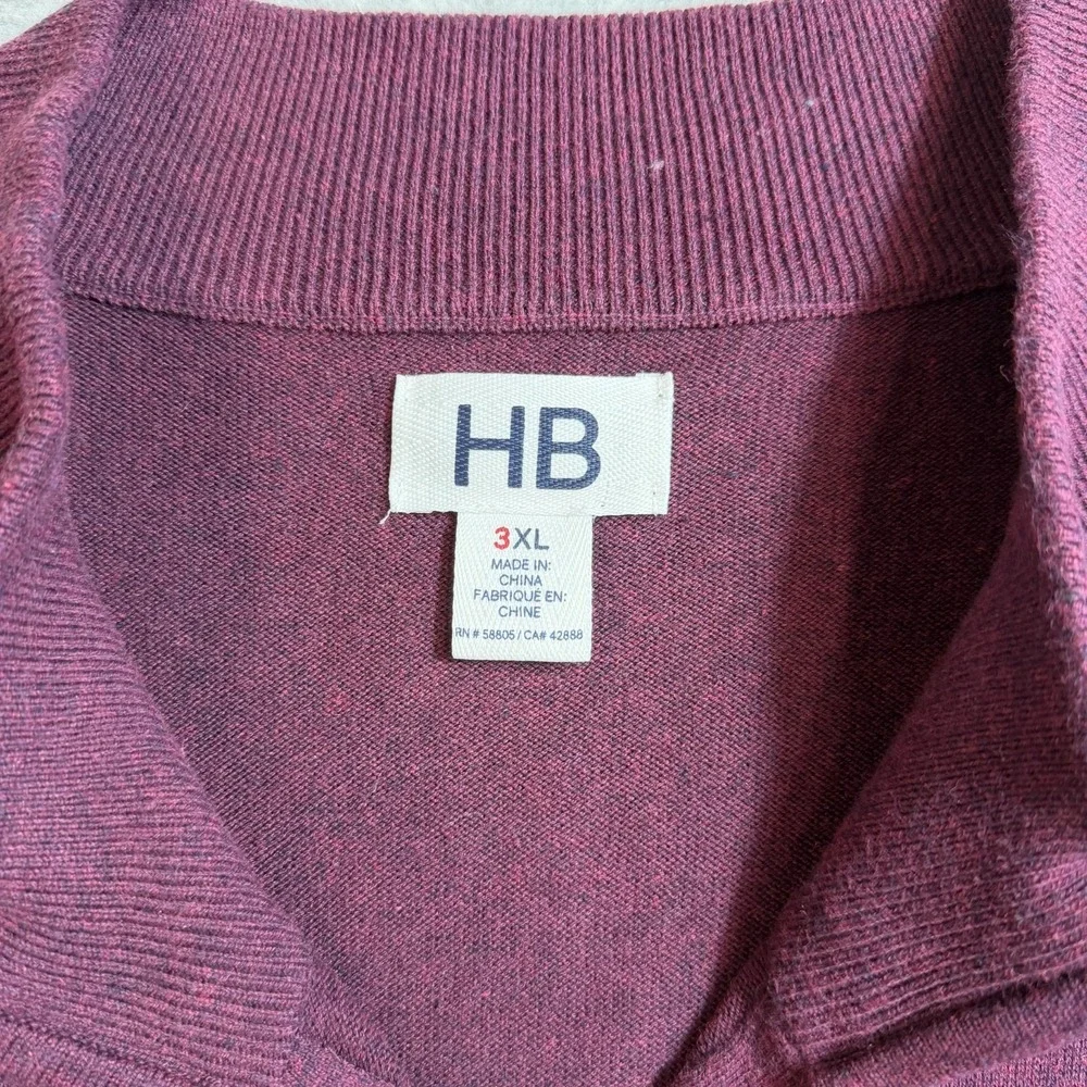 DXL HB Mens 3XL Burgundy Red 1/4 Zip Cotton Knit Pullover Sweater